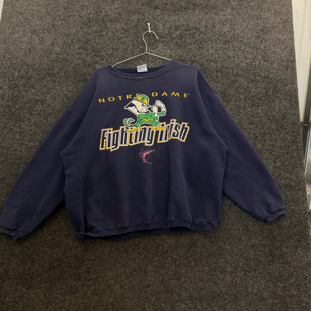 Vintage Notre Dame Fighting Irish Sweatshirt XL Navy Blue Team Edition USA Made